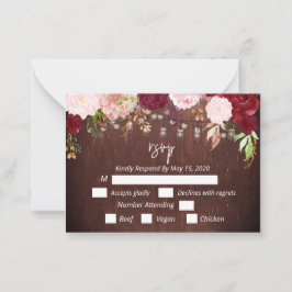 おしゃれなバーガンディーフラワーの木製マソンジャー照明 ポストカード