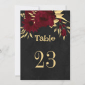 おしゃれなバーガンディ＆ゴールドの黒テーブル番号 招待状 (裏面)