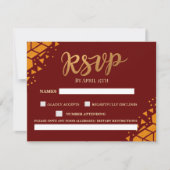 おしゃれなバーガンディ ゴールド グリッター 現代的でトレンドのウェディング 出欠カード (正面)