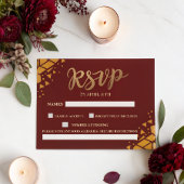 おしゃれなバーガンディ ゴールド グリッター 現代的でトレンドのウェディング 出欠カード
