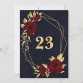 おしゃれなバーガンディ＆ゴールド ネイビー幾何学模様のテーブルナンバー 招待状 (正面)