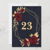 おしゃれなバーガンディ＆ゴールド ネイビー幾何学模様のテーブルナンバー 招待状 (裏面)