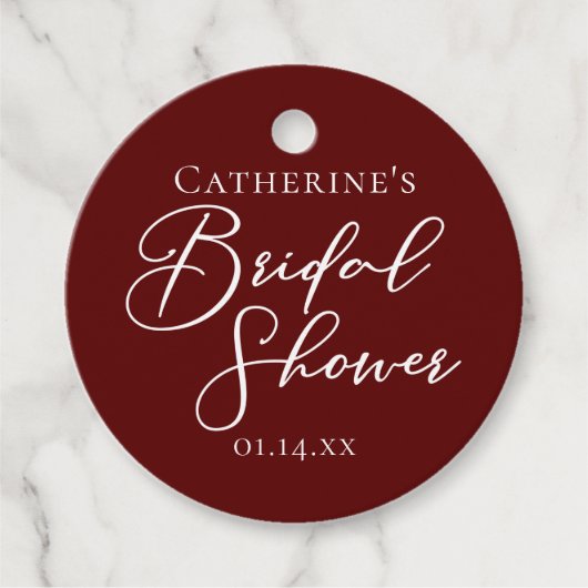 おしゃれなバーガンディ ブライダルシャワー パーソナライズ パーティー フェイバータグ (正面)
