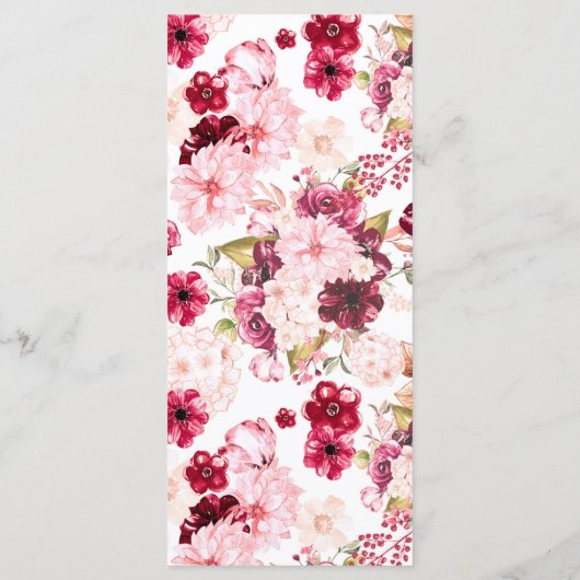 おしゃれなバーガンディ＆ブラッシュピンクの花の結婚式メニュー メニュー (裏面)