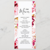 おしゃれなバーガンディ＆ブラッシュピンクの花の結婚式メニュー メニュー (正面)