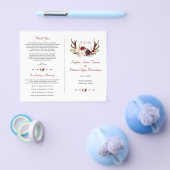 おしゃれなバーガンディ ブラッシュ フラワーリング アントラーズ ウェディングプログラム (シングル)