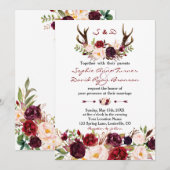 おしゃれなバーガンディ マーサラ フラワーリース ウェディング 招待状 (正面/裏面)