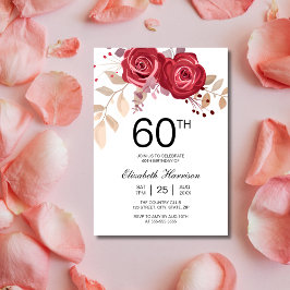 おしゃれなバーガンディ ローズ フラワー ボタニカル 誕生日 招待状