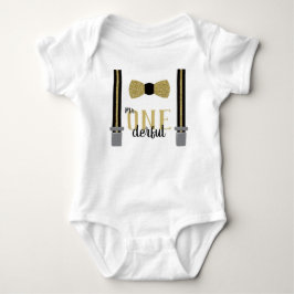おしゃれなバースデーシャツ ブラックとフェイクゴールド ベビーボディスーツ
