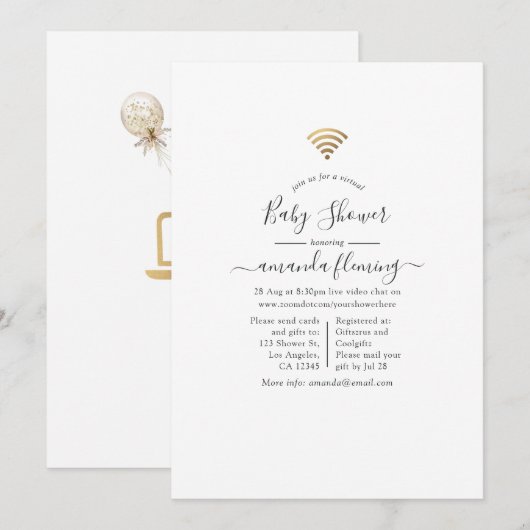 おしゃれなバーチャルシャワー 招待状 (正面/裏面)