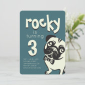 おしゃれなパグの犬の誕生日招待状 招待状 (スタンド正面)