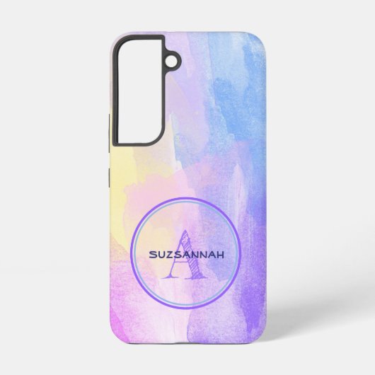 おしゃれなパステルカラーの水彩イニシャルモノグラム名 SAMSUNG GALAXYケース (裏面)