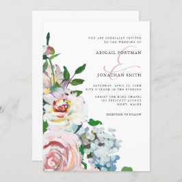 おしゃれなパステルカラーの水彩花束 ウェディング 招待状