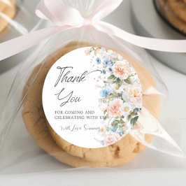 おしゃれなパステルカラーの花柄 ブライダルシャワー 白 青 ラウンドシール
