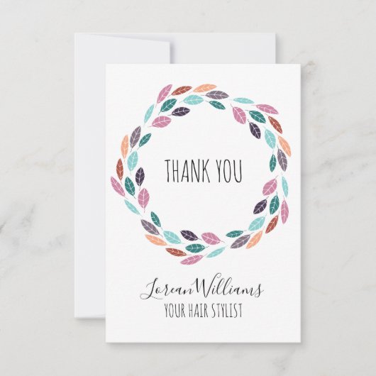 おしゃれなパステルカラーの葉っぱの髪飾りスタイリスト フラワー クラウン サンキューカード (正面)