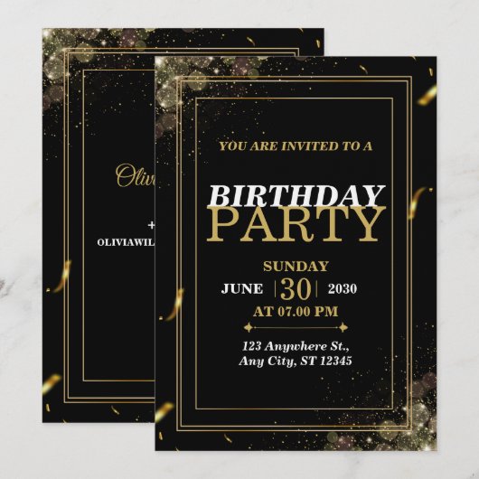 おしゃれなパステルカラーの誕生日招待状 - モダンでスタイリッシュなカード 招待状 (正面/裏面)