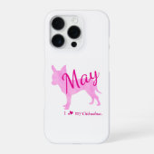 おしゃれなパステルピンクのチワワのシルエット カスタムネーム iPhoneケース (裏面)