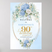おしゃれなパステルブルーの水彩90歳の誕生日ウェルカム ポスター (正面)