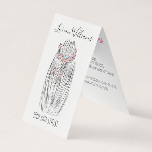 おしゃれなパステルヘアスタイリストの編み込みヘアスタイルの花 名刺 (正面)