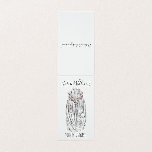 おしゃれなパステルヘアスタイリストの編み込みヘアスタイルの花 名刺 (外部フラット)