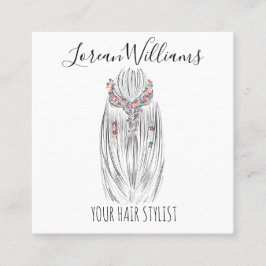 おしゃれなパステルヘアスタイリスト 編み込みヘアスタイル フラワー スクエア名刺