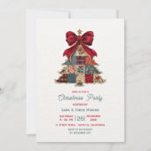 おしゃれなパッチワークツリー ボウ クリスマス パーティー 招待状 (正面)