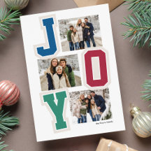 おしゃれなパッチ風の文字がかわいい3枚の写真入りクリスマスカード