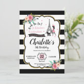 おしゃれなパリの女の子とプードルの誕生日パーティー 招待状 (スタンド正面)