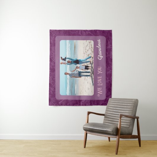 おしゃれなパーソナライズフォトテキストおばあちゃんギフト 赤 タペストリー (インサイチュ)