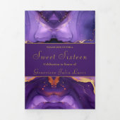 おしゃれなパープルとゴールドのスイート16パーティー招待状 三つ折り招待状 (カバー)