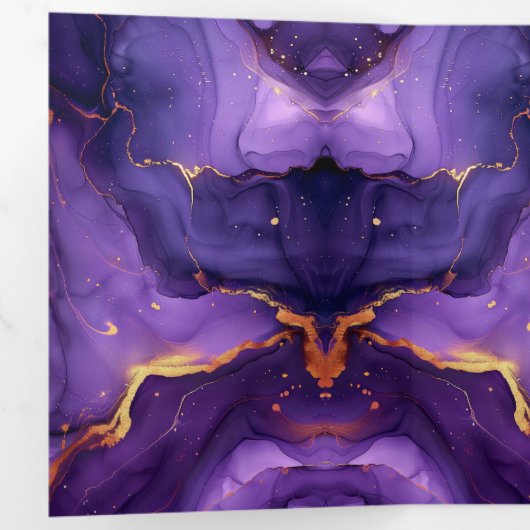 おしゃれなパープルとゴールドのスイート16パーティー招待状 三つ折り招待状