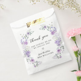 おしゃれなパープルの花輪 ブライダルシャワーのお礼 フェイバーバッグ