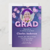 おしゃれなパープルグラデーションの卒業式 招待状 (正面)