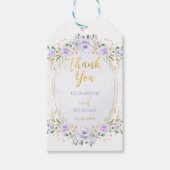 おしゃれなパープルゴールドの花のウェディングギフト ギフトタグ (正面)