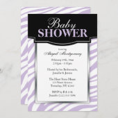 おしゃれなパープルゼブラ柄ベビーシャワー招待状 招待状 (正面/裏面)