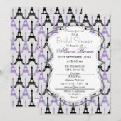 おしゃれなパープルパリ エッフェル塔 ブライダルシャワー 招待状 (正面/裏面)