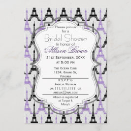 おしゃれなパープルパリ エッフェル塔 ブライダルシャワー 招待状