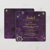 おしゃれなパープルフラワーブライダルシャワー 招待状 (正面/裏面)