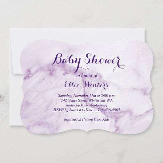 おしゃれなパープルマーブルベイビーシャワー招待状 招待状 (正面)