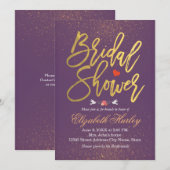 おしゃれなパープル＆ゴールド グリッター スパークル ブライダル シャワー 招待状 (正面/裏面)