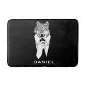 おしゃれなヒップスターオオカミのブラックタキシード パーソナライズ バスマット (正面)