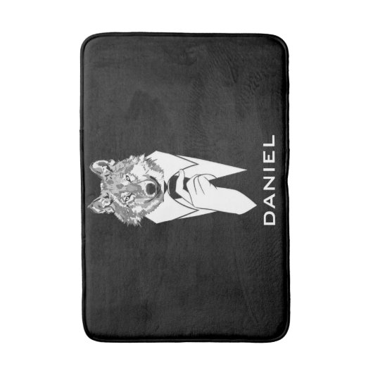 おしゃれなヒップスターオオカミのブラックタキシード パーソナライズ バスマット (正面縦)