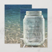 おしゃれなヒトデとメイソンジャー ブルービーチウェディング 招待状 (正面/裏面)