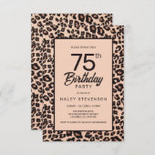 おしゃれなヒョウ柄の動物プリントでトレンディな75歳の誕生日 招待状 (正面/裏面)