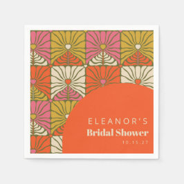 おしゃれなビンテージオレンジ花柄ウェディングシャワーカスタム スタンダードカクテルナプキン