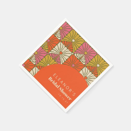 おしゃれなビンテージオレンジ花柄ウェディングシャワーカスタム スタンダードカクテルナプキン (角)