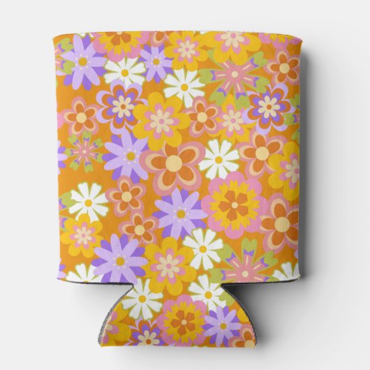 おしゃれなビンテージオレンジ花柄ウェディングシャワーカスタム 缶クーラー (裏面)