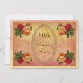 おしゃれなビンテージローズ 80歳の誕生日 招待状 (正面)
