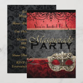 おしゃれなビンテージ レッド マスカレード ご招待状 招待状 (正面/裏面)