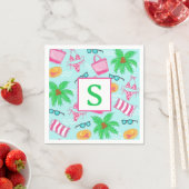 おしゃれなビーチのタオル パームツリー タオル モノグラム スタンダードカクテルナプキン (インサイチュ)